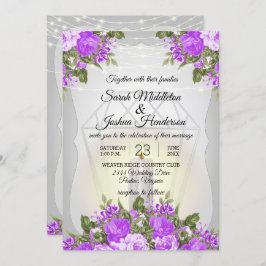 Convite Lanterna de Prata e Floral Roxo de Casamento