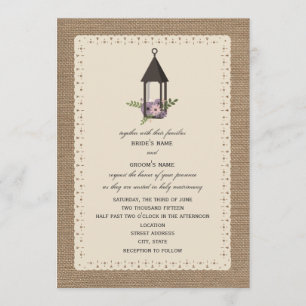 Convite Lanterna Floral de Lavanda Inspirada em Burlap & L