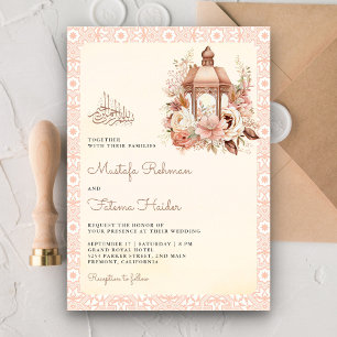Convite Lanterna Floral de Pêssego Boho Rústica Casamento 