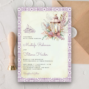 Convite Lanterna Floral Lavanda Rústica Casamento Muçulman