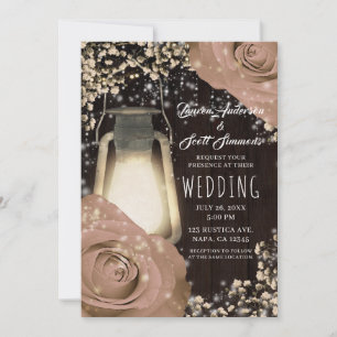 Convite Lanterna Rustic Glow Bege Rosas Casamento de Ranch