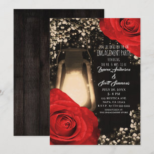Convite Lanterna Rustic Glow Brilho  Rosas Vermelhas Engaj