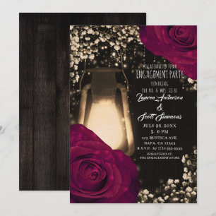 Convite Lanterna Rustic Glow com Rosas Magenta Festa de No
