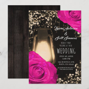 Convite Lanterna Rustic Glow e Casamento Rosa Quente Fuchs