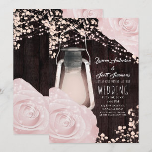 Convite Lanterna Rustic Glow Rosas Bebê Rosa Casamento