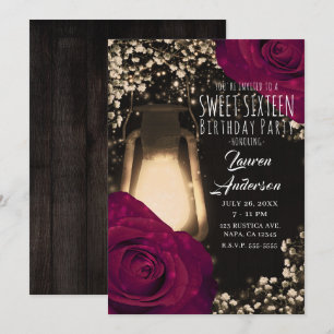 Convite Lanterna Rustic Glow & Rosas Magenta Sweet 16