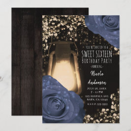 Convite Lanterna Rustic Glow & Rosas Steele Azul Doce 16