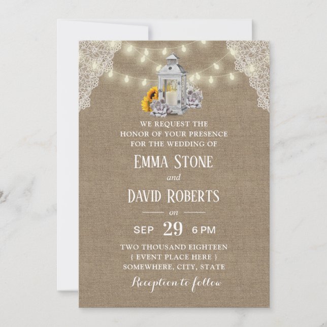 Convite Lanterna Rústica e Luzes de Cordas Invadem Casamen (Frente)