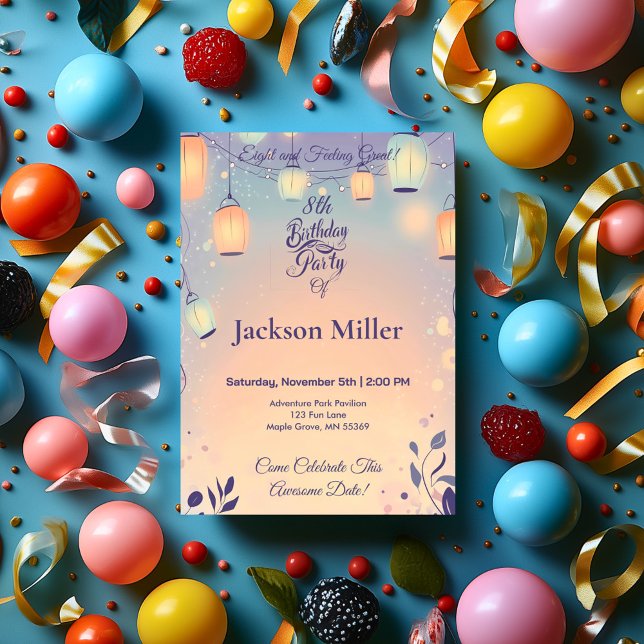 Convite Lanterna Whimsical Aniversário com Porco Adorável (Criador carregado)