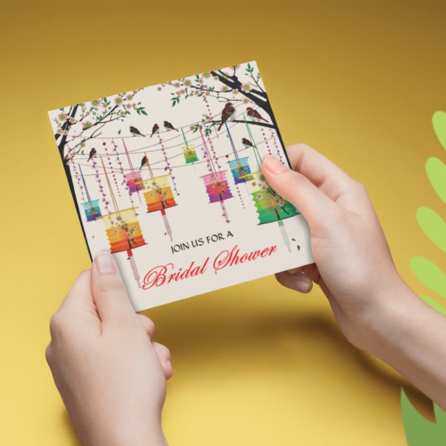 Convite Lanternas - Árvores de cereja - Chá de panela Prim (Criador carregado)