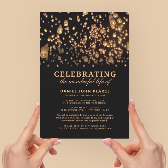 Convite Lanternas Chinesas Celestiais de Memória Funeral (Criador carregado)