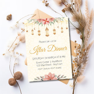 Convite Lanternas de Aquarela Floral do Iftar de Ramadan