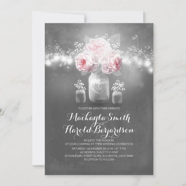 Convite lanternas de jarro de pedras rústicas de calçados (Frente)