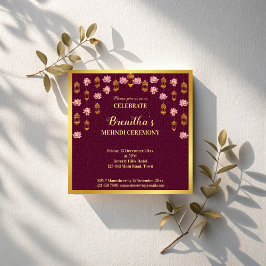 Convite Lanternas de lótus e árabes Mehndi, casamento indi
