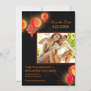 Convite Lanternas de Papel Vermelhas Fotografia de Casamen