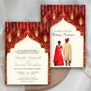 Convite Lanternas Douradas Casamento de Casal Indígena Ver