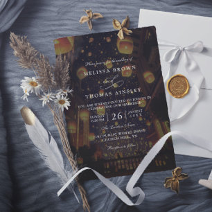 Convite Lanternas Emaranhadas Casamento Chic Moderno Elega