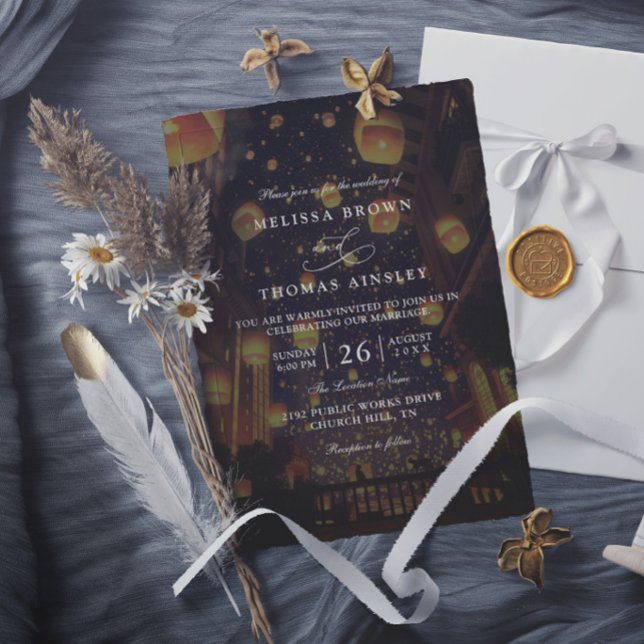 Convite Lanternas Emaranhadas Casamento Chic Moderno Elega (Criador carregado)