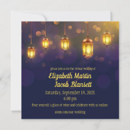 Convite Lanternas Fanáticas no Casamento Virtual Roxo