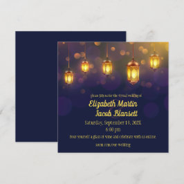 Convite Lanternas Fanáticas no Casamento Virtual Roxo
