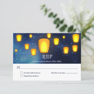 Convite Lanternas Flutuantes Resposta de Casamento RSVP