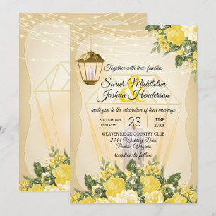 Convite Lanternas ouros e Casamento Amarelo da Flor