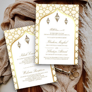Convite Lanternas Penduradas Cream Gold Casamento Muçulman