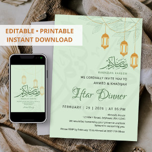 Convite Lanterns Florais Penduradas Jantar Iftar Ramadan