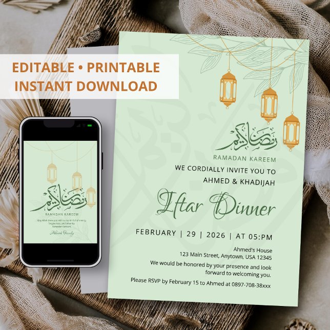 Convite Lanterns Florais Penduradas Jantar Iftar Ramadan (Criador carregado)