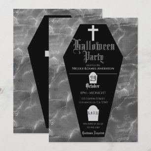 Convite Lápide de Caixão Preto Festa de Halloween Gótica