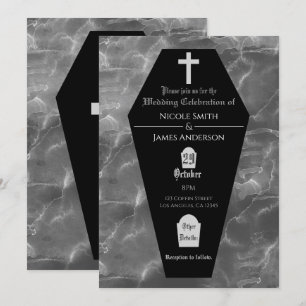 Convite Lápide de Caixão Preto Gótico Casamento de Hallowe