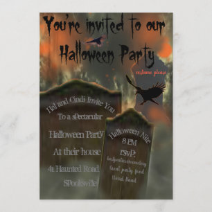 Convite Lápides de Cemitério Preto Abutre Nebuloso Assusta