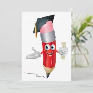 Convite Lápis de Formatura Personagem Segurando Diploma