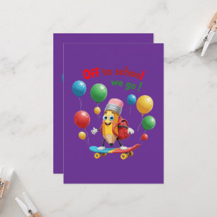 Convite Lápis Fofo em Skate   Diversão de Volta às Aulas