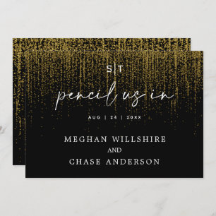 Convite Lápis Modernos Em Glitter Dourado Edgy