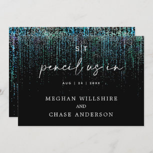 Convite Lápis Modernos Em Glitter Teal Edgy