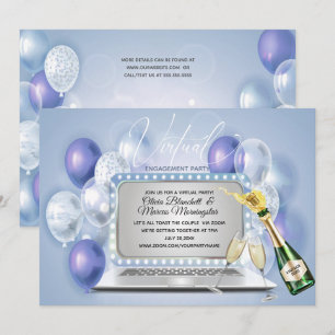 Convite Laptop de Celebração do Noivado Virtual Azul Dus