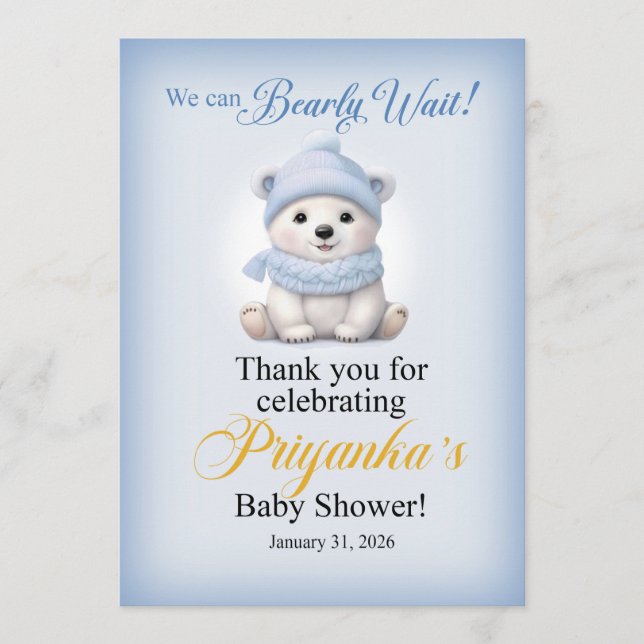 Convite LAQUITA polar bear Baby Shower sign for Priyanka (Frente)
