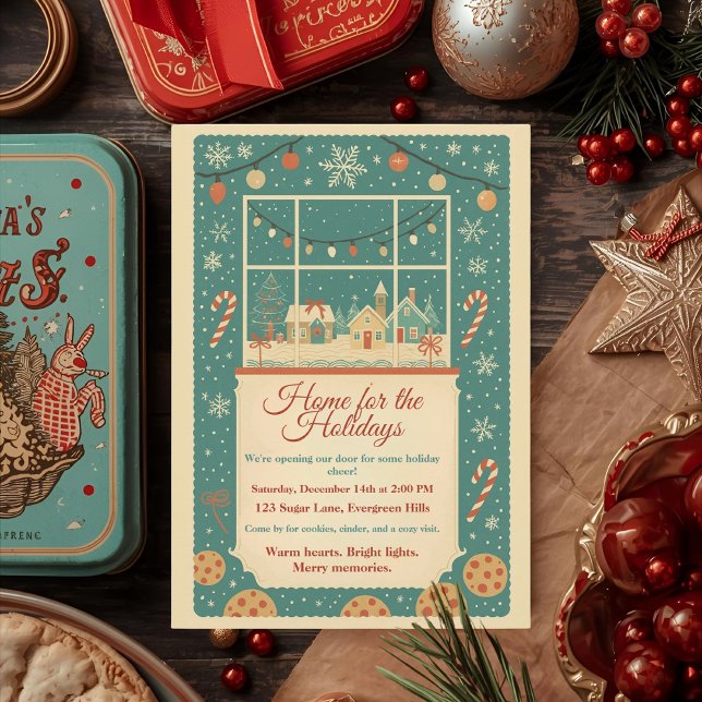 Convite Lar Vintage Retro para as Festividades (Criador carregado)