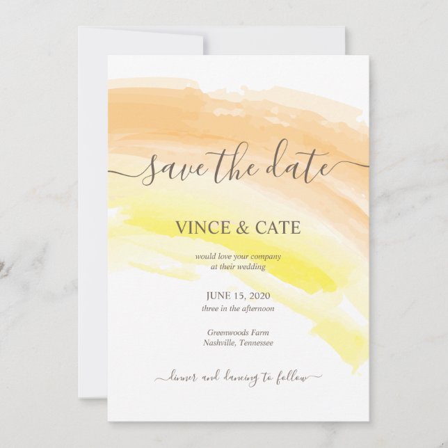 Convite Laranja Amarelo Splash Aquarela Casamento (Frente)