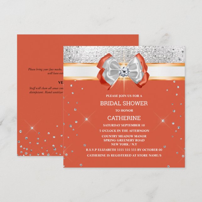 Convite Laranja arco elegante brilhante prata  (Frente/Verso)