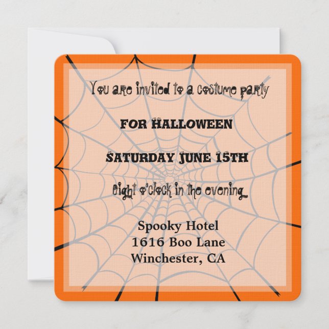 Convite Laranja Assustador Preto Teia de Aranha de Hallowe (Frente)
