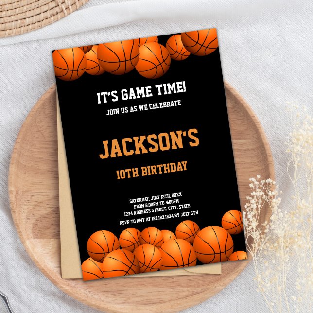 Convite Laranja Balls com fundo preto (Orange Balls with black background Basketball Invitation)