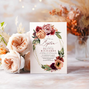 Convite Laranja Blush Vermelho Floral Vermelho Brilhante B