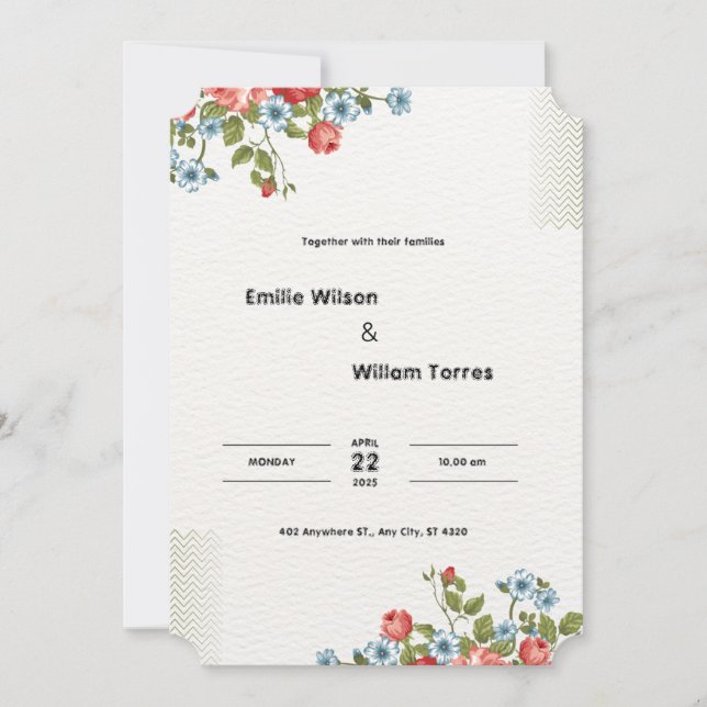 Convite Laranja Cinzento Claro e Flores de Aquarela Amarel (Frente)