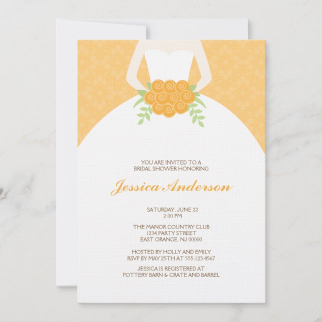 Convite Laranja Damask e Chá de panela Bride (Frente)