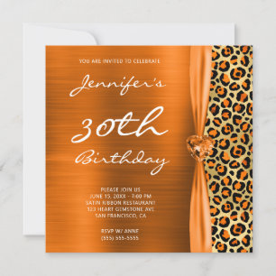 Convite Laranja e Dourado Leopardo Foil 30º Aniversário