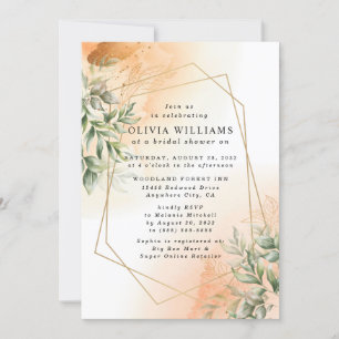 Convite Laranja Elegante eucalipto romântico deixa rústico