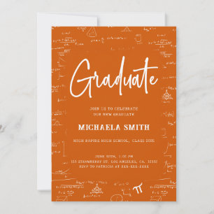 Convite Laranja Elegante Graduado em Matemática Foto Gradu