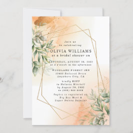 Convite Laranja Elegante romântico do eucalipto deixa rúst